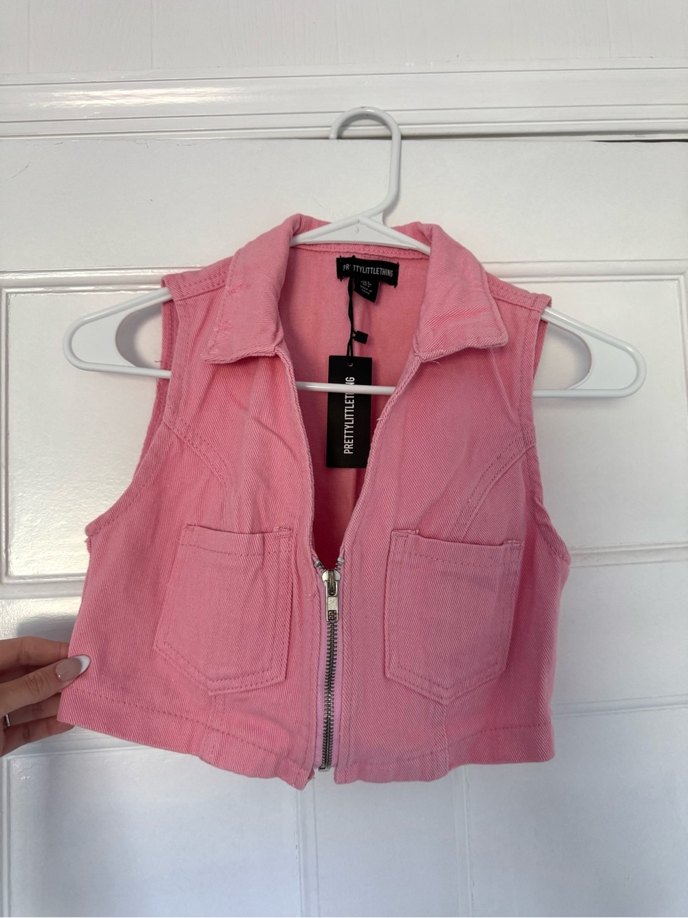 PrettyLittleThing Pink Cropped Denim Vest